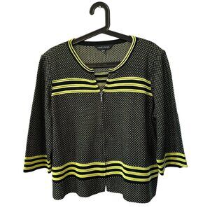 Ming Wang Black & Yellow Striped Knit Zip-Up Cardigan Sweater Top Size PXL